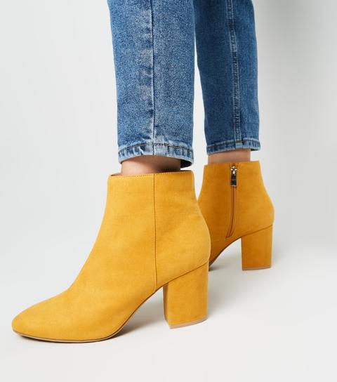 Mustard Suedette Mid Block Heel Ankle 