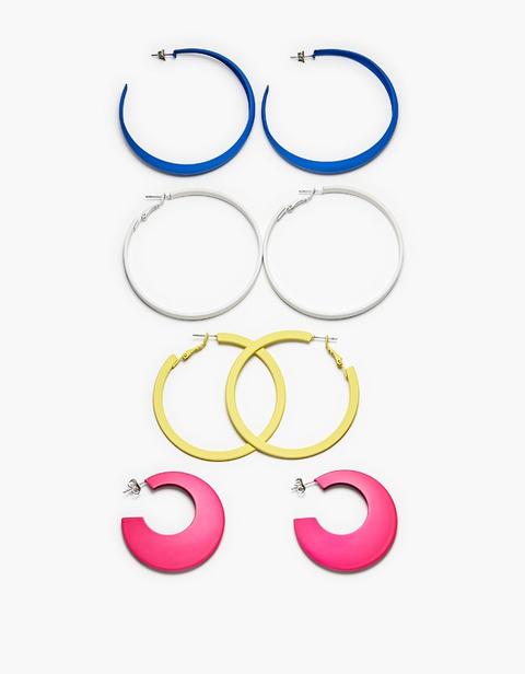 Set 4 Orecchini A Cerchio Gommati Azzurro Elettrico