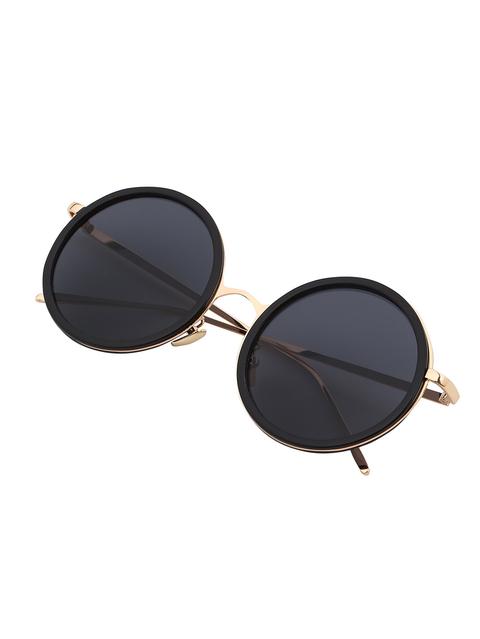 Black Round Frame Metallic Arms Sunglasses