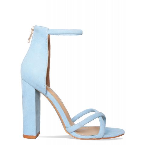 Havana Blue Suede Crossover Strap Block Heels