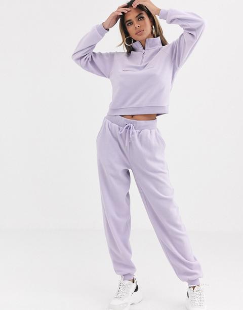 Sudadera De Chándal Con Media Cremallera Y Joggers Básicos En Forro Polar De Asos Design-violeta