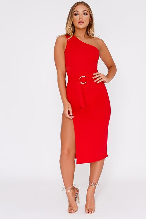 red split midi dress