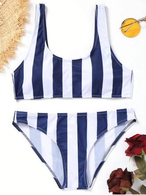 Conjunto De Bikini A Rayas Blue And White