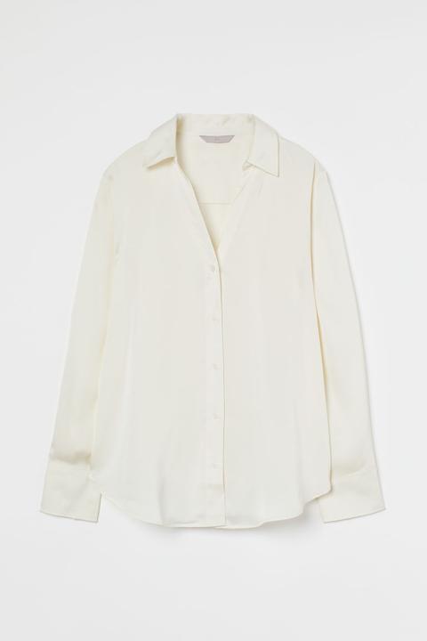 Blusa Con Escote De Pico - Blanco