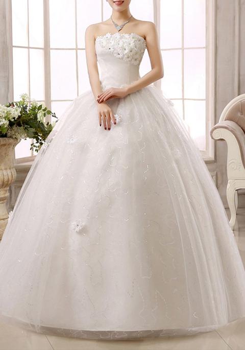 Abito Lungo Elegante Abito Da Sposa In Tulle Con Pizzo E Tulle Bianco