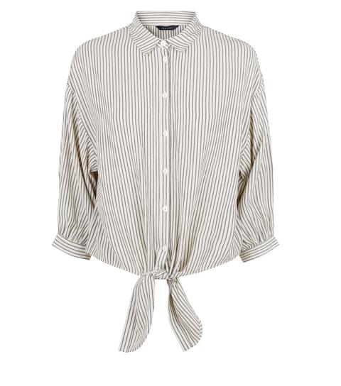 White Stripe Button And Tie Front Shirt New Look