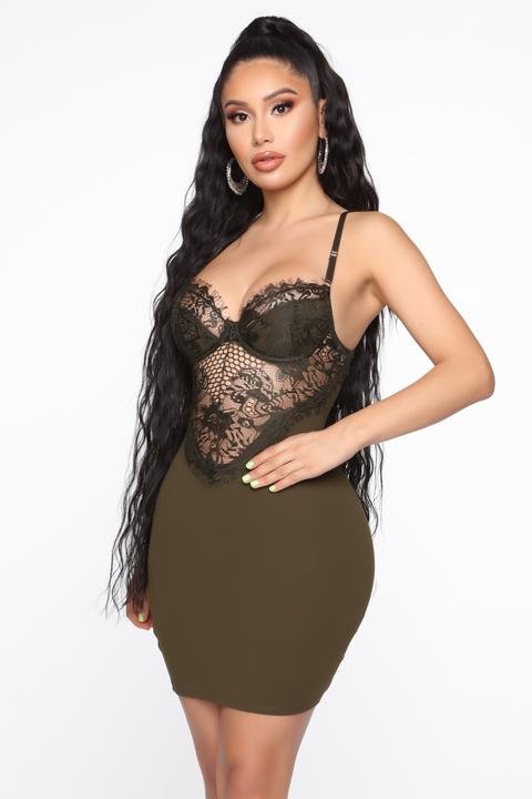 Feelings With You Lace Mini Dress - Olive