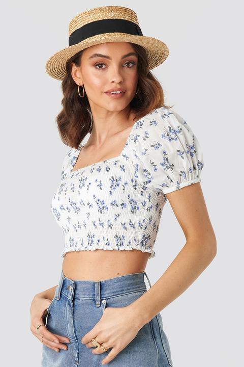 Na-kd Boho Smock Flower Print Top - White