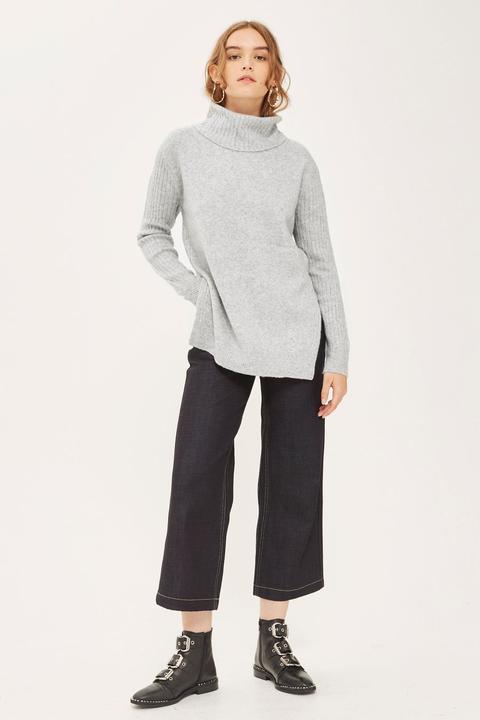 Womens Oversized Funnel Neck Jumper - Grey Marl, Grey Marl