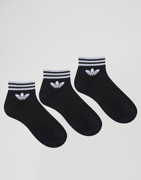 Adidas Originals - Confezione Da 3 Calzini Alla Caviglia Neri Con Logo A Trifoglio - Nero