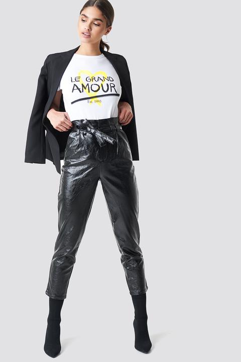 Na-kd Trend Paperwaist Patent Leather Pants - Black