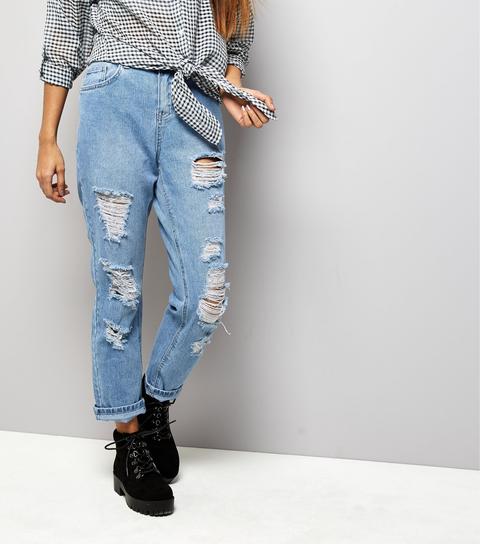 Petite Blue Extreme Ripped Boyfriend Jeans