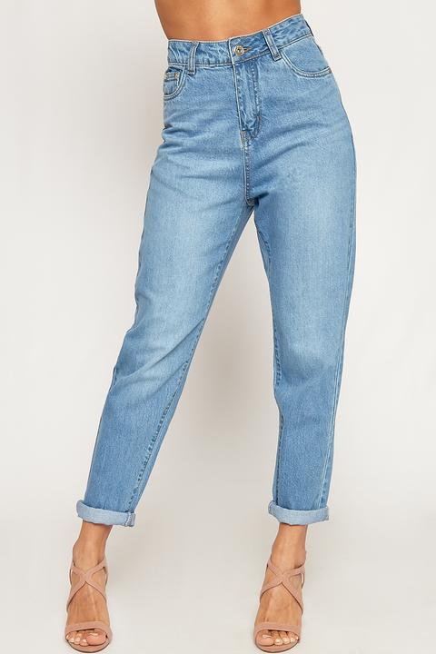 Zoey High Waisted Denim Mom Jeans - Blue