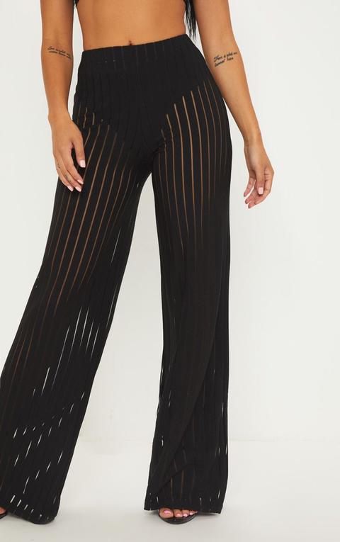 Petite Black Burn Out Mesh Wide Leg 