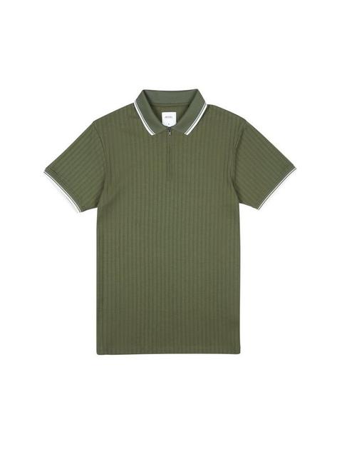 Khaki Rib Zip Neck Polo Shirt