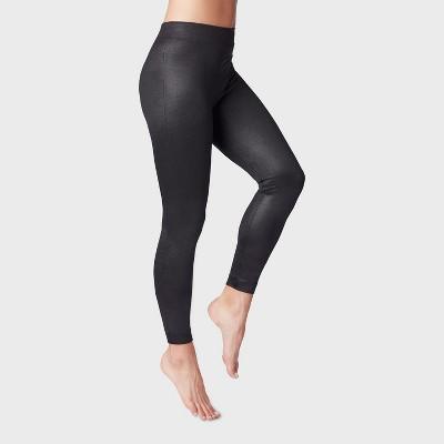 Women's Shiny Black Fleece Lined Leggings