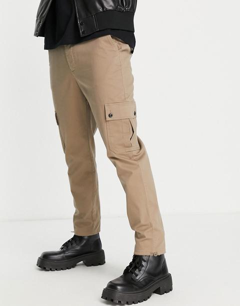 Asos Design Tapered Cargo Trousers In Light Brown With Toggles