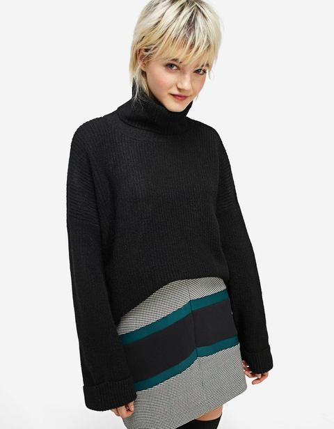 Pullover Collo Alto Manica Con Risvolto Nero