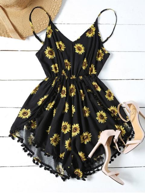 Sunflower Print Cami Beach Romper