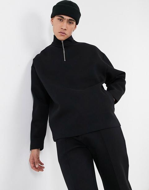 Asos Design Co-ord Oversized Half Zip Sweatshirt In Heavyweight Bonded Jersey In Black