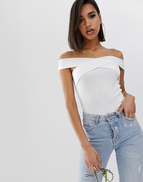 Asos Design - Body A Portafoglio Bianco A Maniche Corte Con Spalle Scoperte - Bianco