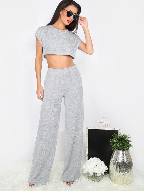 Crop Top Con Tasche E Pantaloni - Grigio