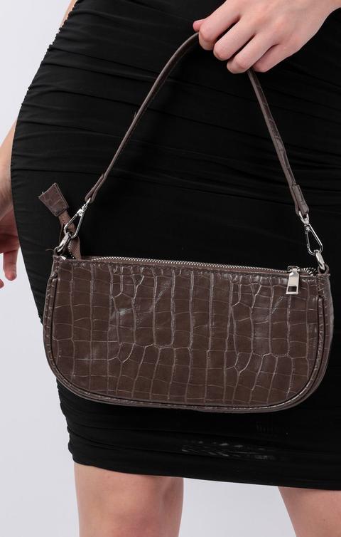 Brown Croc Print Shoulder Strap Bag - Gina