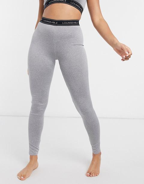 Loungeable Logo Elastic Lounge Legging In Grey Marl