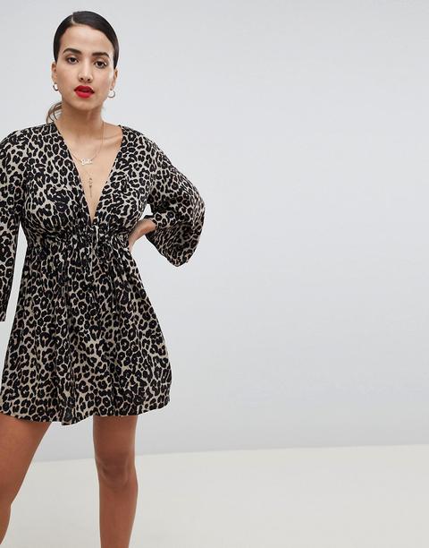 Asos Design - Tuta Corta A Punto Smock Allacciata In Vita Con Stampa Animalier - Multicolore