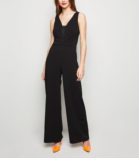 Black Mesh Insert Jumpsuit New Look