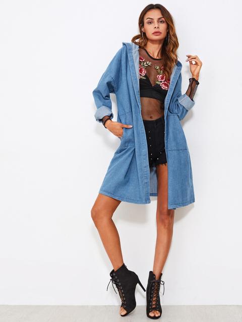 Drop Shoulder Hooded Denim Coat