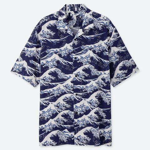 Hokusai Blue Ut Camisa Gráfica Cuello Abierto Hombre