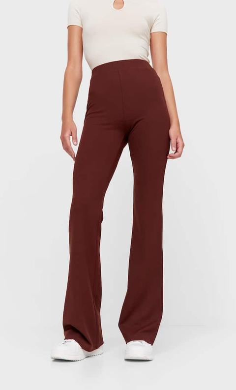 Stradivarius Pantalon Flare Maille Uni Marron S