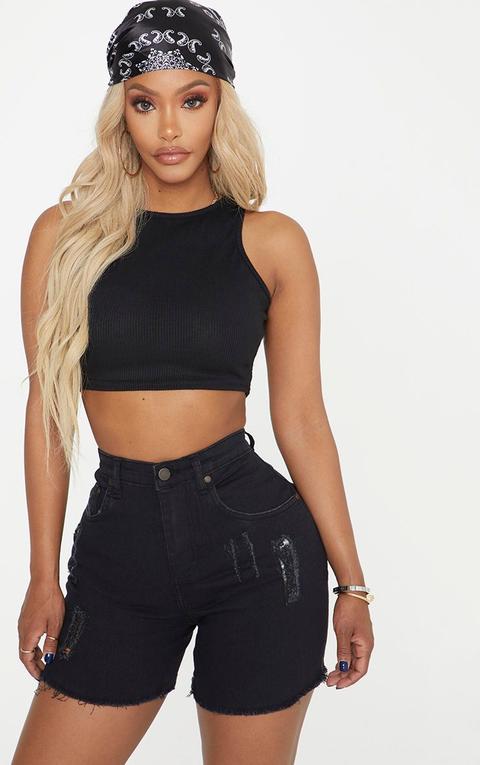 Shape Black High Waisted Denim Shorts