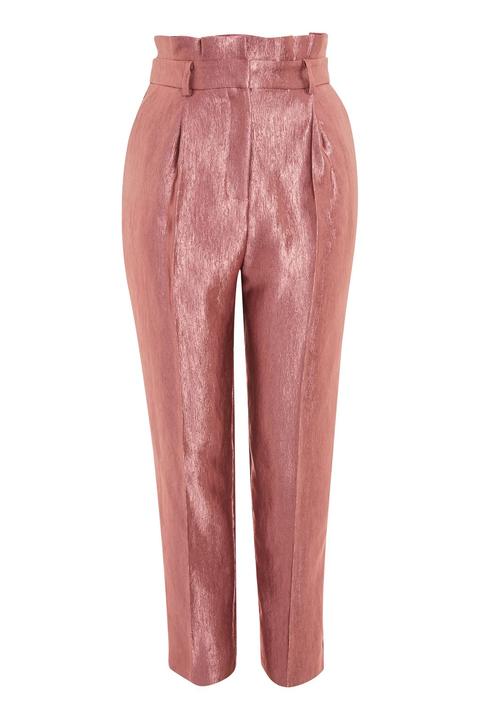 Metallic Pleated Waist Peg Trousers