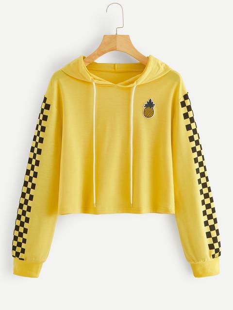 yellow checkered cropped hoodie