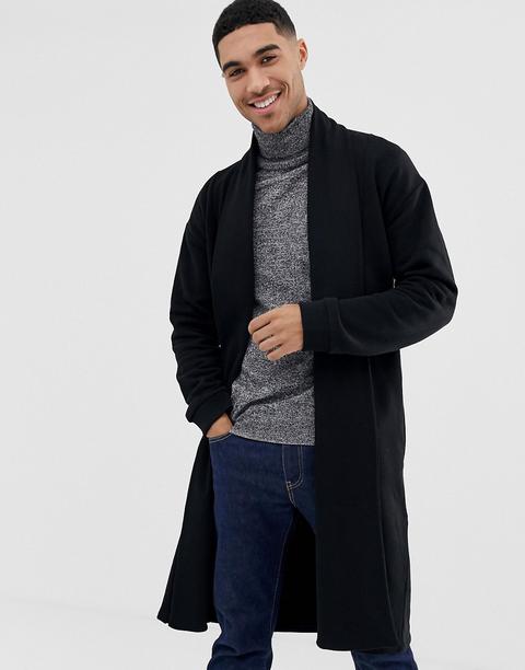 Asos Design - Cardigan In Jersey Con Collo Sciallato Nero - Nero