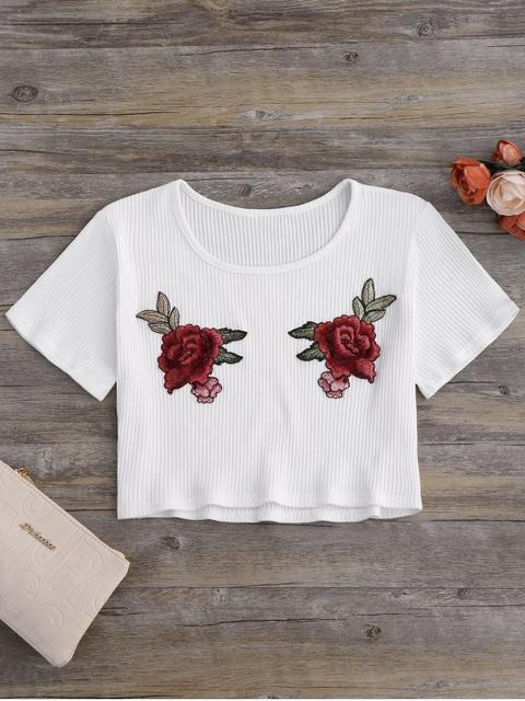 Floral Patches Ribbed Crop Top