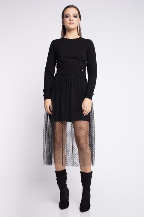 Vestido Muse Combinado Tul- Negro