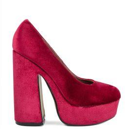 Cher - Burgundy Velvet Block Heels