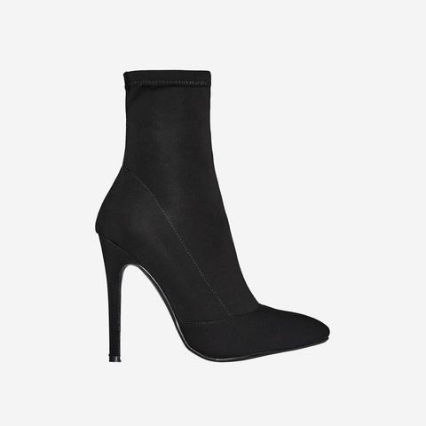 Rolo Pointed Toe Sock Boot In Black Lycra, Black