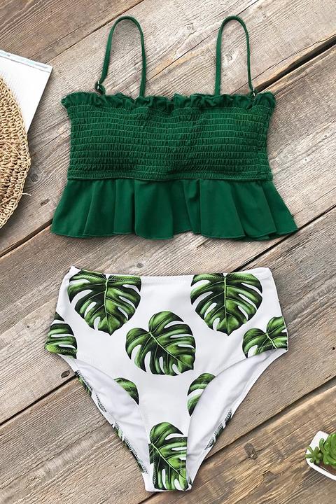 Bikini Cintura-alta Monstera Verde Blusón