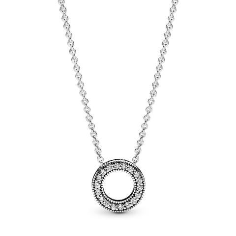 Pandora Logo Pavé Circle Collier Necklace - Sterling Silver / Clear