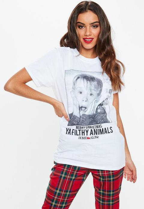 White Home Alone Filthy Animal Graphic T-shirt