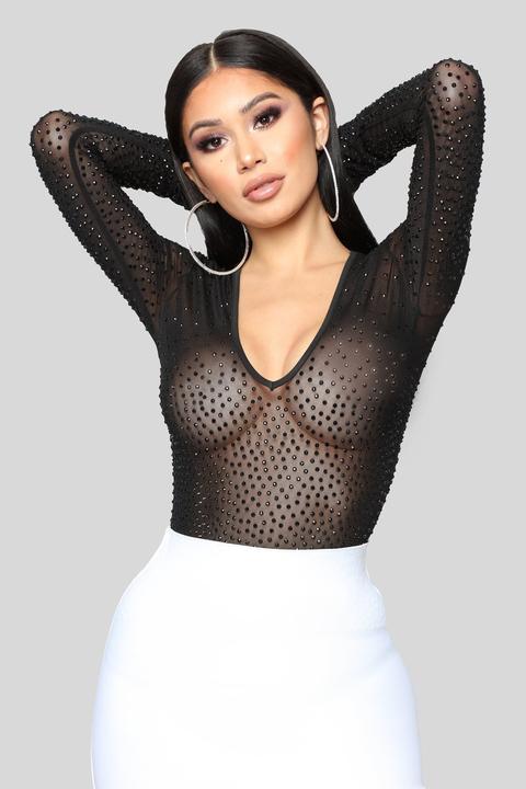 Isabella Rhinestone Bodysuit - Black