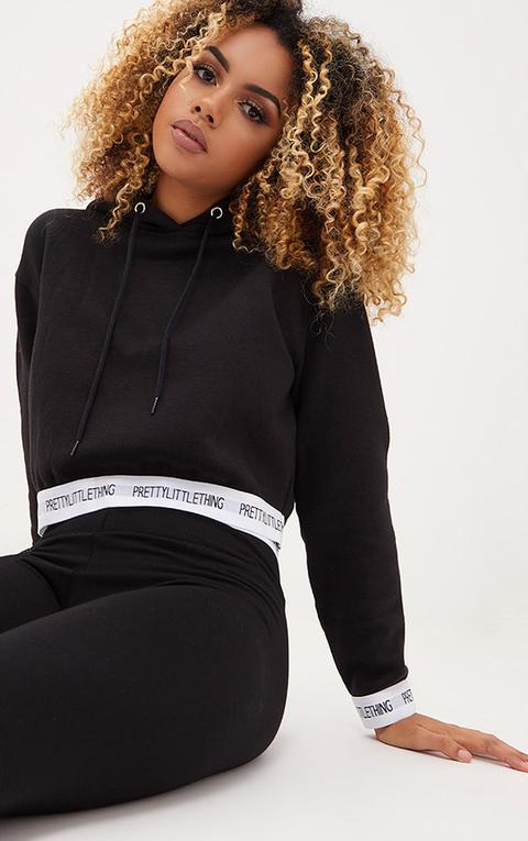 Prettylittlething Black Trim Cropped Hoodie