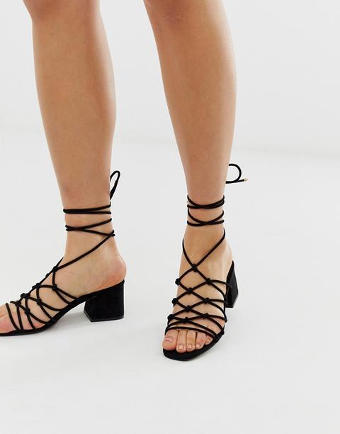 Sandalias Negras Con Tacón Cuadrado Y Detalle Anudado Harvie De Asos Design-negro