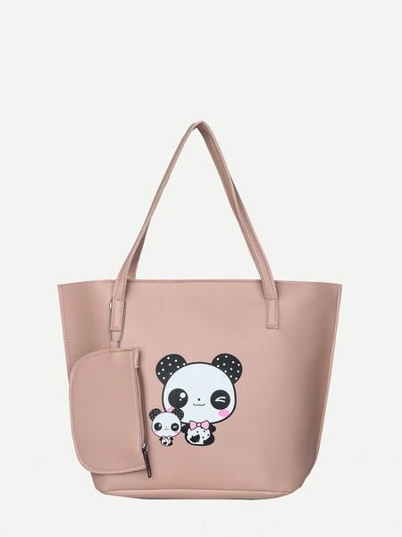 Borsa Di Tela Con Stampa Panda Con Borsellino