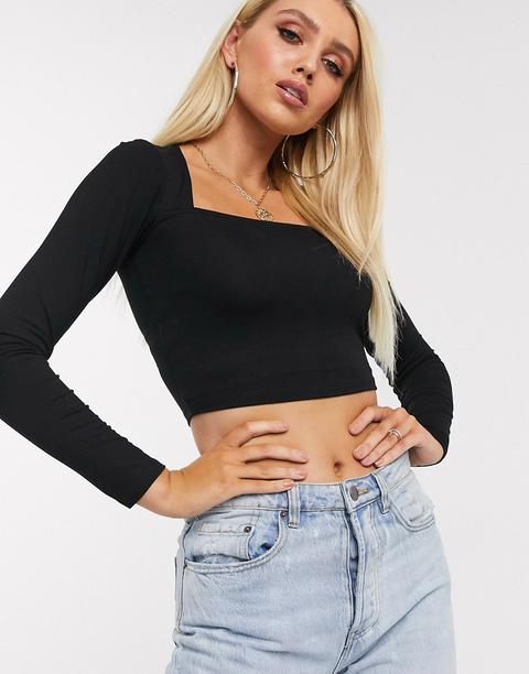 Asos Design Crop Top With Sexy Square Neck In Black