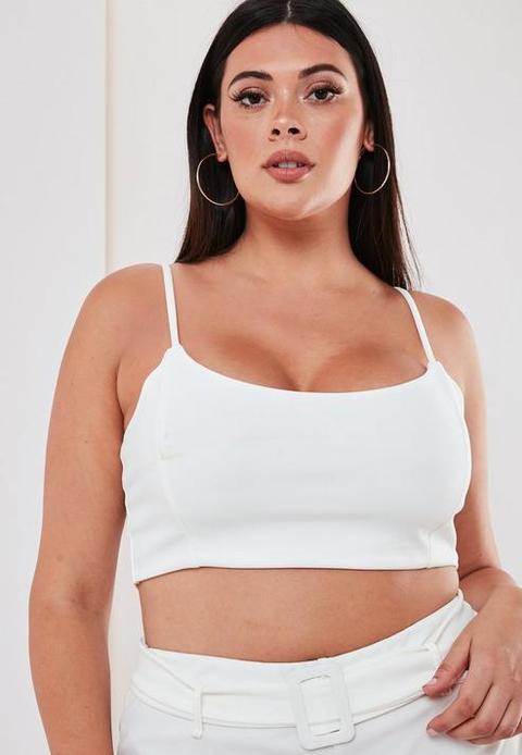 Plus Size White Co Ord Strappy Bralet, White